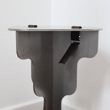 Load image into Gallery viewer, Fret Silver Steel Metal & Black Genuine Leather Stool