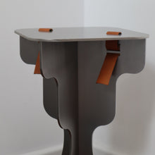 Load image into Gallery viewer, Fret Silver Steel Metal &amp; Brown Genuine Leather Stool
