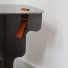 Load image into Gallery viewer, Fret Silver Steel Metal &amp; Brown Genuine Leather Stool
