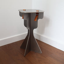 Load image into Gallery viewer, Fret Silver Steel Metal &amp; Brown Genuine Leather Stool
