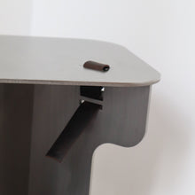 Load image into Gallery viewer, Fret Silver Steel Metal &amp; Black Genuine Leather Stool
