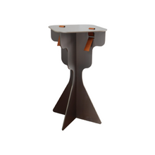 Load image into Gallery viewer, Fret Silver Steel Metal &amp; Brown Genuine Leather Stool
